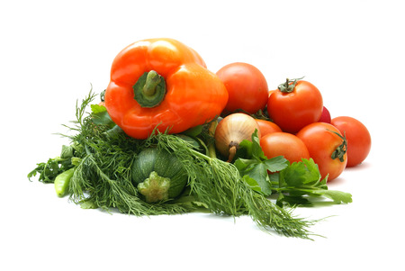 Different fresh tasty vegetables isolated on white backgroundの写真素材
