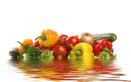 Different fresh tasty vegetables isolated on white backgroundの写真素材