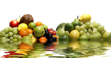 Set of different bright tasty fruits isolated on whiteの写真素材