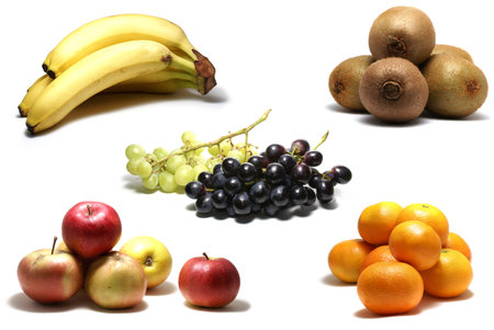 Set of different bright tasty fruits isolated on whiteの写真素材