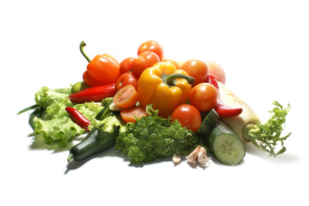 Different fresh tasty vegetables isolated on white backgroundの写真素材