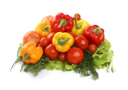 Different fresh tasty vegetables isolated on white backgroundの写真素材