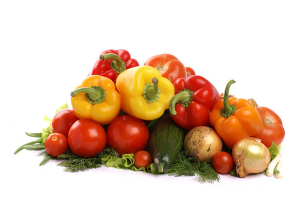 Different fresh tasty vegetables isolated on white backgroundの写真素材