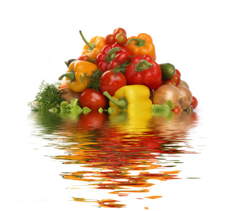 Different fresh tasty vegetables isolated on white backgroundの写真素材