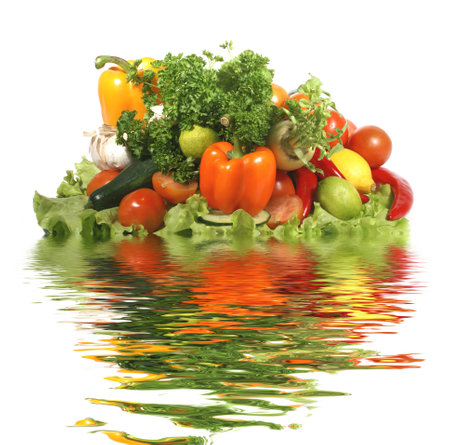 Different fresh tasty vegetables isolated on white backgroundの写真素材