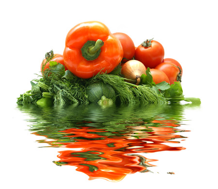Different fresh tasty vegetables isolated on white backgroundの写真素材