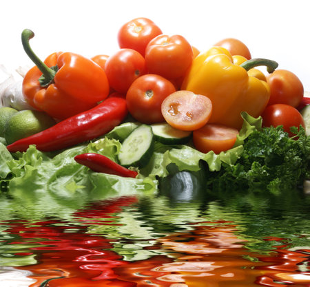 Different fresh tasty vegetables isolated on white backgroundの写真素材