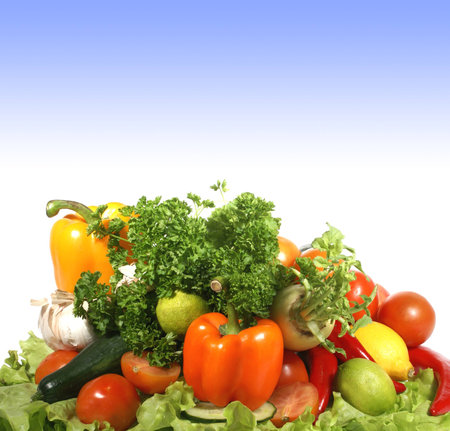 Different fresh tasty vegetables isolated on white backgroundの写真素材