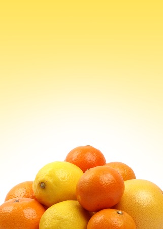 Lemons, grapefruit, tangerines and oranges isolated on white backgroundの写真素材
