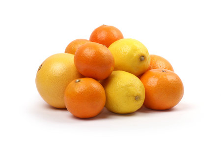 Lemons, grapefruit, tangerines and oranges isolated on white backgroundの写真素材