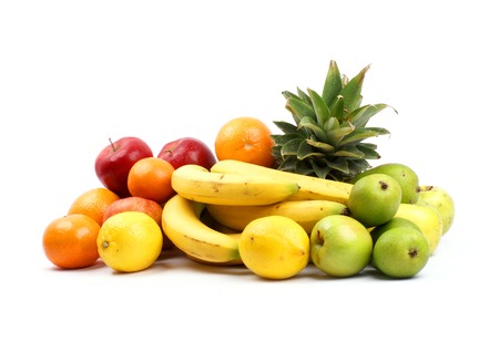 Set of different bright tasty fruits isolated on whiteの写真素材