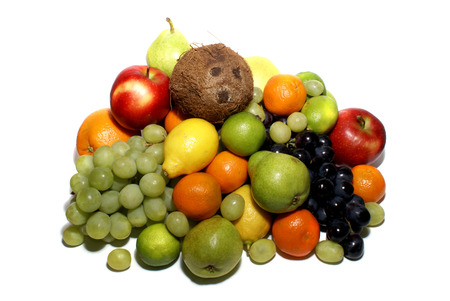 Set of different bright tasty fruits isolated on whiteの写真素材