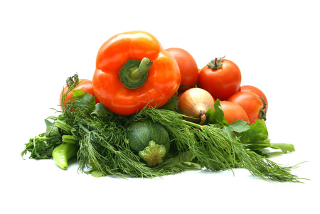Different fresh tasty vegetables isolated on white backgroundの写真素材