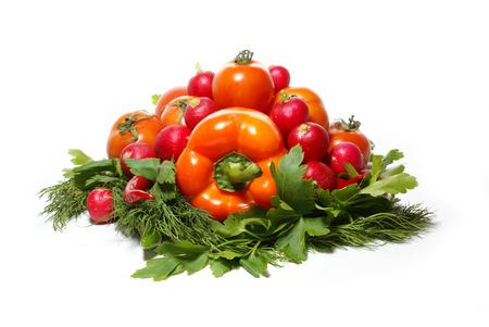 Different fresh tasty vegetables isolated on white backgroundの写真素材