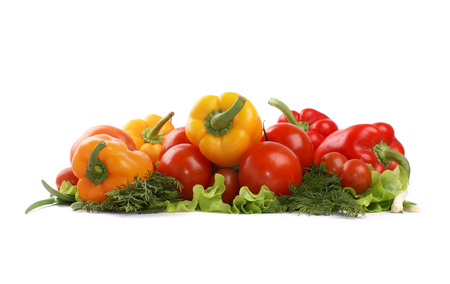Different fresh tasty vegetables isolated on white backgroundの写真素材
