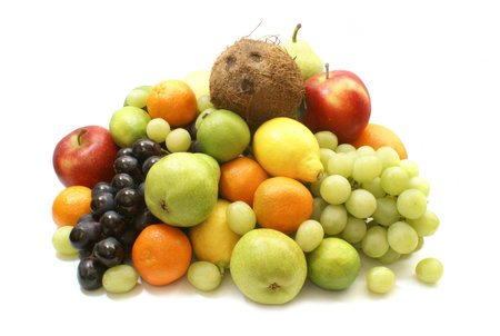 Set of different bright tasty fruits isolated on whiteの写真素材