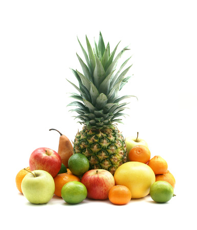 Set of different bright tasty fruits isolated on whiteの写真素材