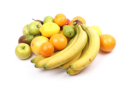 Set of different bright tasty fruits isolated on whiteの写真素材