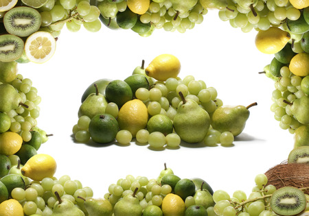 Set of green tasty fruits isolated on whiteの写真素材