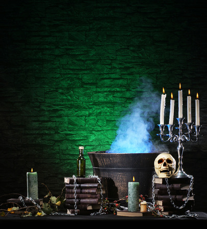 Halloween still-life background with a lot of different elementsの写真素材