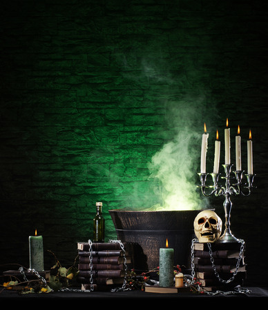 Halloween still-life background with a lot of different elementsの写真素材