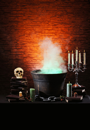 Halloween still-life background with a lot of different elementsの写真素材