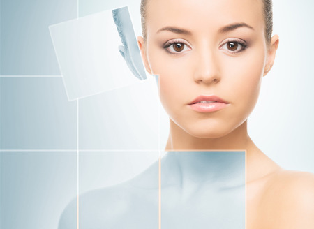 Portrait of young, healthy and beautiful woman (plastic surgery, medicine, spa, cosmetics and visage concept)の写真素材