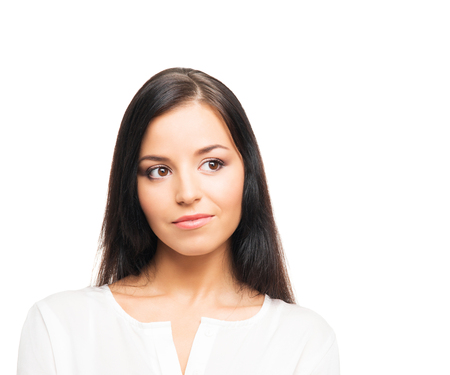 Young, confident, successful and beautiful business woman isolated on whiteの写真素材