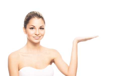Close-up portrait of beautiful, fresh, healthy and sensual girl isolated on whiteの写真素材