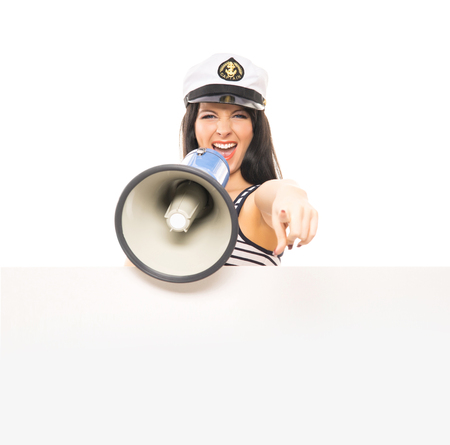 Young, beautiful and sexy sailor girl isolated on white backgroundの写真素材