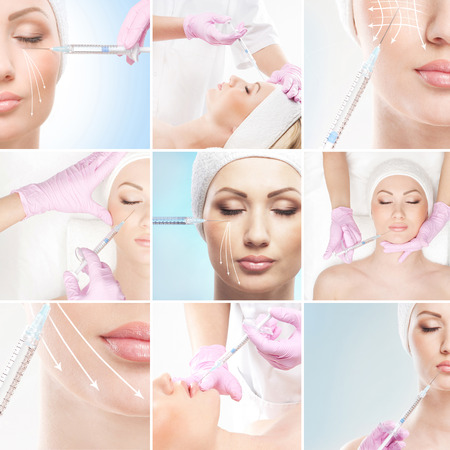 Collection of some different pictures with the injections and face lifting procedureの写真素材