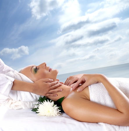 Spa treatment over abstract natural backgroundの写真素材