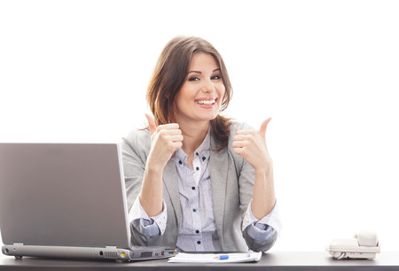Business woman in office isolated on whiteの写真素材