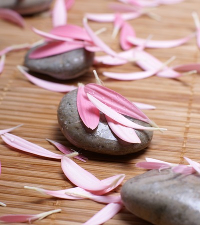 Spa composition of stones and flowersの写真素材