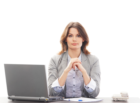 Business woman in office isolated on whiteの写真素材