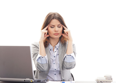 Business woman in office isolated on whiteの写真素材