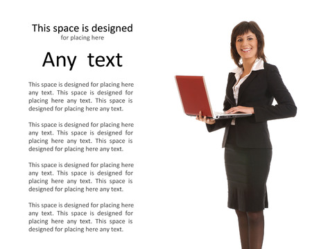 Attractive businesswoman with notebook isolated on whiteの写真素材