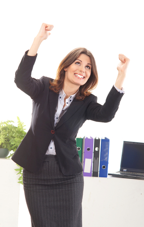 Business woman in office isolated on whiteの写真素材