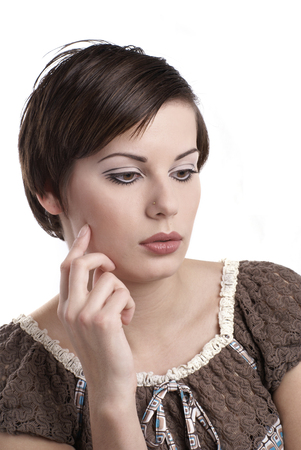Attractive retro woman over white backgroundの写真素材