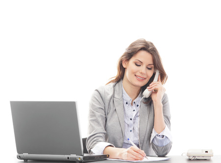 Business woman in office isolated on whiteの写真素材