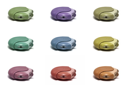 Different colors of asthma texture (inhalers isolated on white)の写真素材