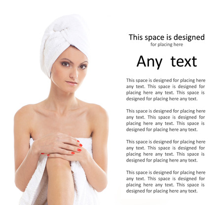 Young attractive woman getting spa treatment isolated on whiteの写真素材