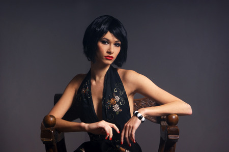 Fashion portrait in retro styleの写真素材