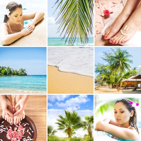 Collage of Thai nature and beautiful woman having a recreation.の写真素材