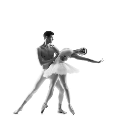 Couple of ballet dancers isolated on white. Black and whiteの写真素材