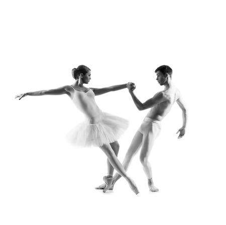 Couple of ballet dancers isolated on white. Black and whiteの写真素材