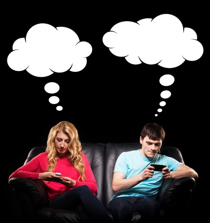 Technology addicted teenagers showing low interest in real socialising. Comics concept.の写真素材