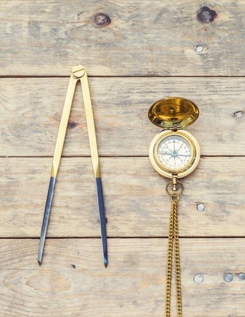 Navigation still-life. Skipper equipment, compass, ruler and protractor. Sailing concept.の写真素材
