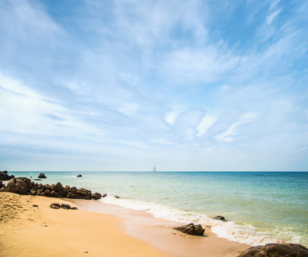 Summer beach (sky, sea and rocks). Nature background.の写真素材