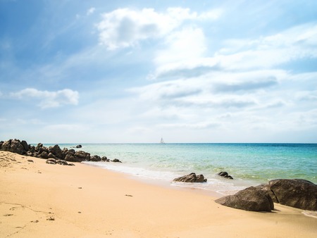 Summer beach (sky, sea and rocks). Nature background.の写真素材
